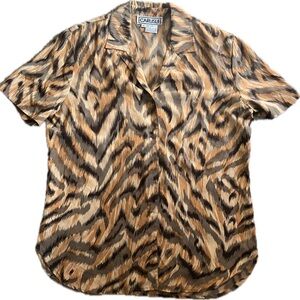Carlisle Women’s Tan and Black Animal Print Silk Blouse Size 14